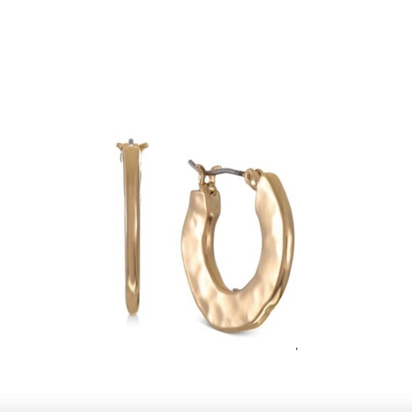 Small Gold Hammered Hoop Earrings 0.87" - Picture 2 of 3